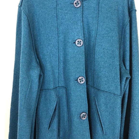 COLDWATER CREEK Teal Boiled Wool Blend Button Front Coat Jacket Size XL - Picture 2 of 16